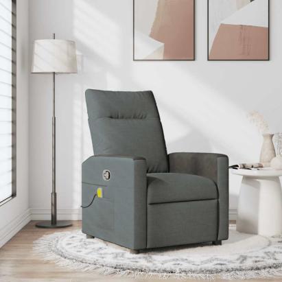 Fotoliu reclinabil cu masaj, gri închis, material textil GartenMobel Dekor