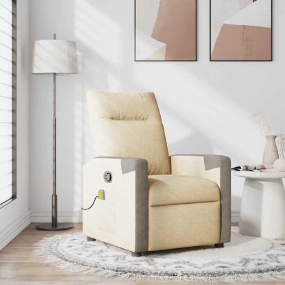 Fotoliu rabatabil de masaj, crem, material textil GartenMobel Dekor