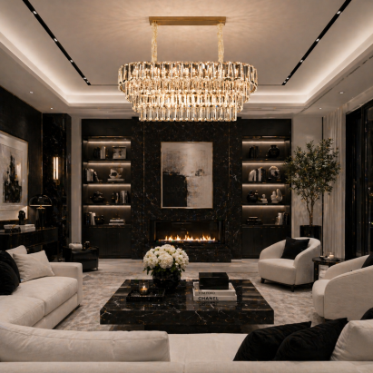 Candelabru Cristal VALMONT Supremo 12xE14, 80x30 cm, Auriu, Inaltime Reglabila, Metal si Cristal