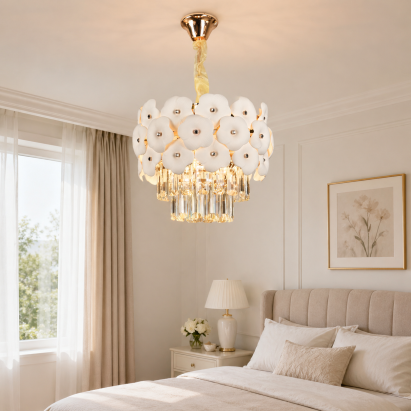 Candelabru din cristal PETAL Petito, 3xE14, D30 cm, auriu