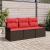 Set de canapea cu pernă Manual 3 pcs Maro și roșu poliratan GartenMobel Dekor