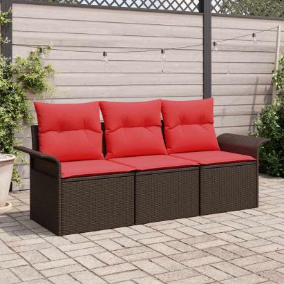 Set de canapea cu pernă Manual 3 pcs Maro și roșu poliratan GartenMobel Dekor