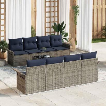 Set de canapele pentru grădină cu pernă 9 pcs Gri poliratan GartenMobel Dekor