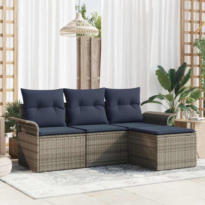 Set de canapele pentru grădină cu pernă 4 pcs Gri poliratan GartenMobel Dekor