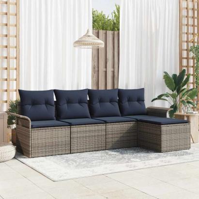 Set de canapele pentru grădină cu pernă 5 pcs Gri poliratan GartenMobel Dekor