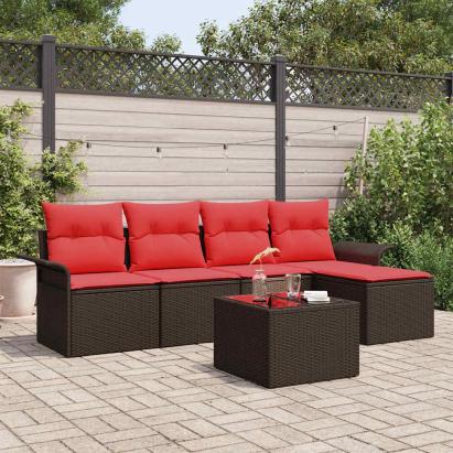 Set de canapele pentru grădină cu pernă 6 pcs Maro poliratan GartenMobel Dekor