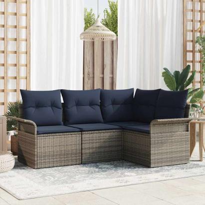 Set de canapele pentru grădină cu pernă 4 pcs Gri poliratan GartenMobel Dekor
