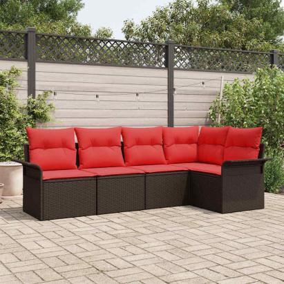 Set de canapele pentru grădină cu pernă 5 pcs Maro poliratan GartenMobel Dekor