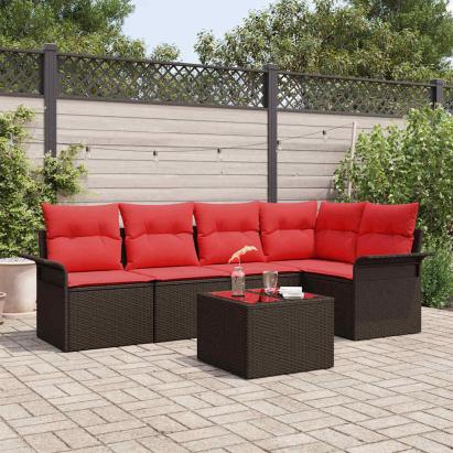 Set de canapele pentru grădină cu pernă 6 pcs Maro poliratan GartenMobel Dekor