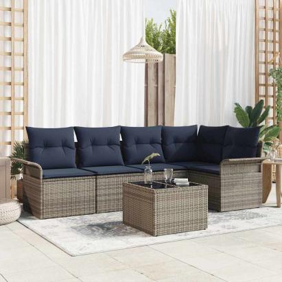 Set de canapele pentru grădină cu pernă 6 pcs Gri poliratan GartenMobel Dekor