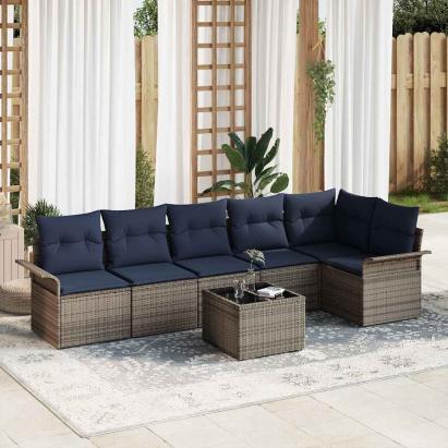 Set de canapele pentru grădină cu pernă 7 pcs Gri poliratan GartenMobel Dekor