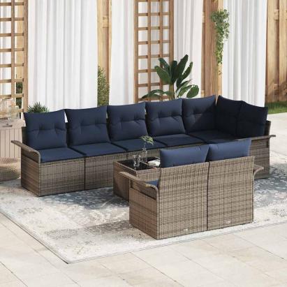Set de canapele pentru grădină cu pernă 9 pcs Gri poliratan GartenMobel Dekor