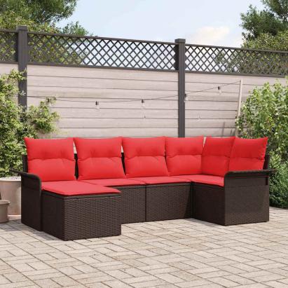 Set de canapele pentru grădină cu pernă 6 pcs Maro poliratan GartenMobel Dekor