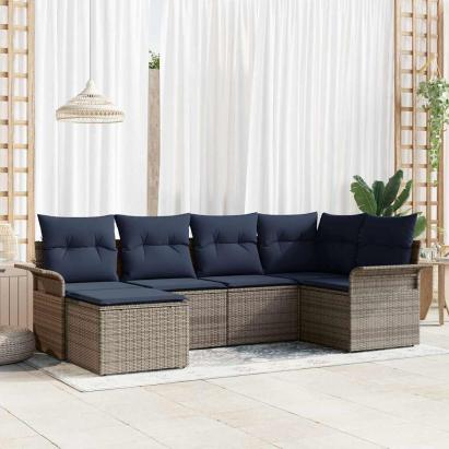 Set de canapele pentru grădină cu pernă 6 pcs Gri poliratan GartenMobel Dekor