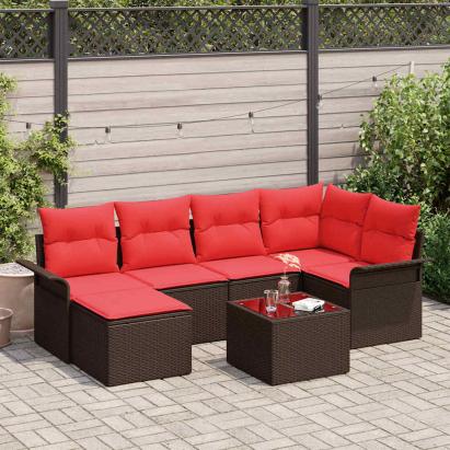 Set de canapele pentru grădină cu pernă 7 pcs Maro poliratan GartenMobel Dekor