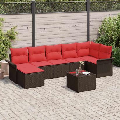 Set de canapele pentru grădină cu pernă 8 pcs Maro Rattan poli GartenMobel Dekor