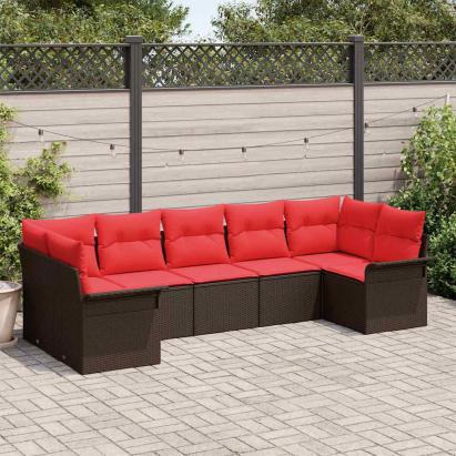 Set de canapele pentru grădină cu pernă 7 pcs Maro Rattan poli GartenMobel Dekor