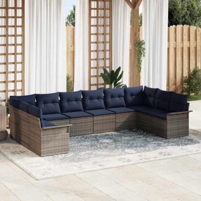 Set de canapele pentru grădină cu pernă 10 pcs Gri poliratan GartenMobel Dekor