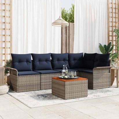 Set de canapele pentru grădină cu pernă 6 pcs Gri poliratan GartenMobel Dekor