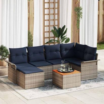 Set de canapele pentru grădină cu pernă 7 pcs Gri poliratan GartenMobel Dekor