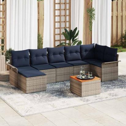 Set de canapele pentru grădină cu pernă 8 pcs Gri poliratan GartenMobel Dekor