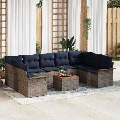 Set de canapele pentru grădină cu pernă 10 pcs Gri poliratan GartenMobel Dekor