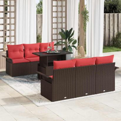 Set de canapele pentru grădină cu pernă 7 pcs Maro poliratan GartenMobel Dekor