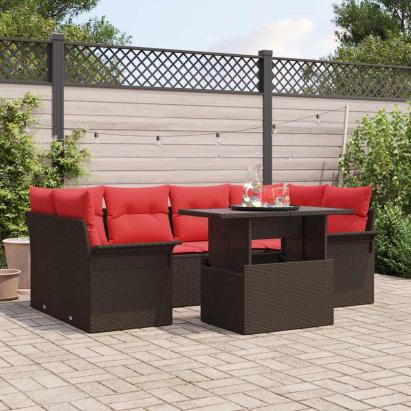 Set de canapele pentru grădină cu pernă 7 pcs Maro poliratan GartenMobel Dekor