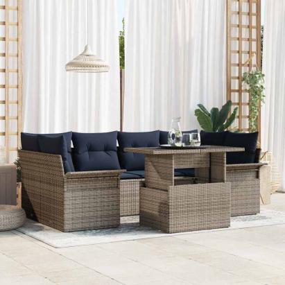 Set de canapele pentru grădină cu pernă 7 pcs Gri poliratan GartenMobel Dekor