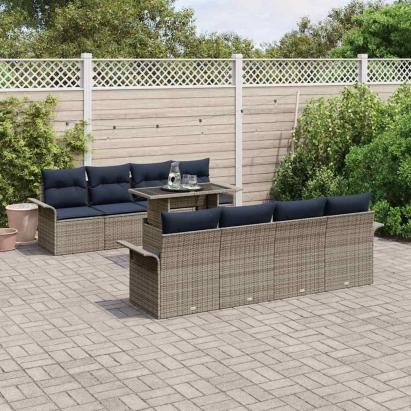 Set de canapele pentru grădină cu pernă 9 pcs Gri Rattan poli GartenMobel Dekor