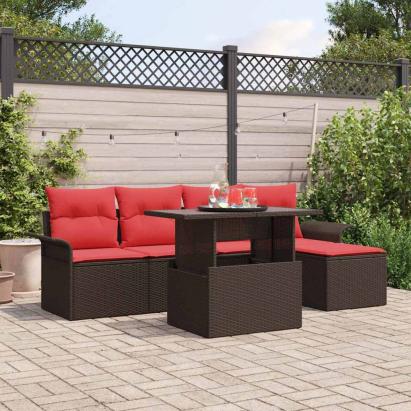 Set de canapele pentru grădină cu pernă 6 pcs Maro poliratan GartenMobel Dekor