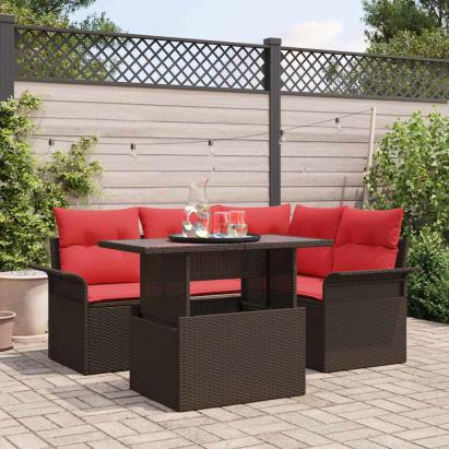 Set de canapele pentru grădină cu pernă 5 pcs Maro poliratan GartenMobel Dekor