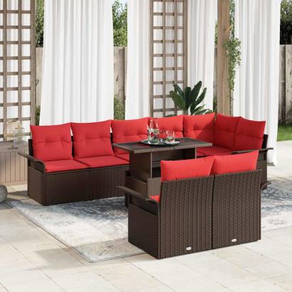 Set de canapele pentru grădină cu pernă 9 pcs Maro Rattan poli GartenMobel Dekor