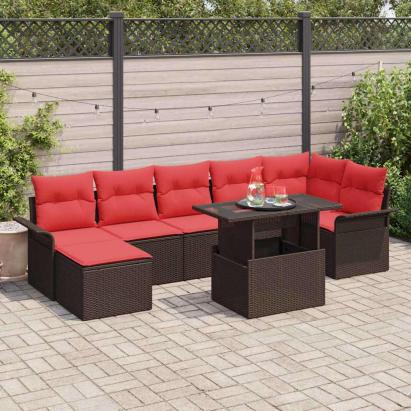 Set de canapele pentru grădină cu pernă 8 pcs Maro poliratan GartenMobel Dekor