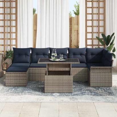 Set de canapele pentru grădină cu pernă 8 pcs Gri poliratan GartenMobel Dekor
