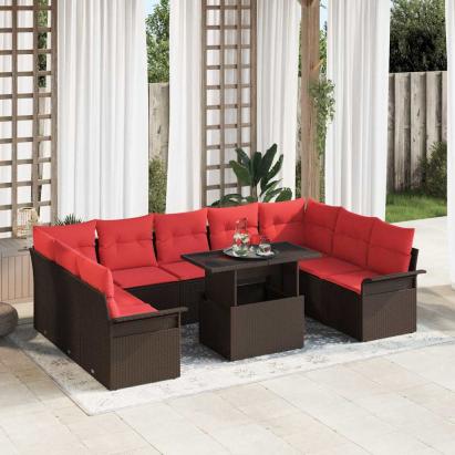 Set de canapele pentru grădină cu pernă 10 pcs Maro Rattan poli GartenMobel Dekor