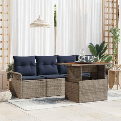 Set de canapele pentru grădină cu pernă 5 pcs gri și bleumarin GartenMobel Dekor