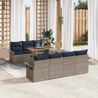 Set de canapele pentru grădină cu pernă 8 pcs gri și bleumarin GartenMobel Dekor
