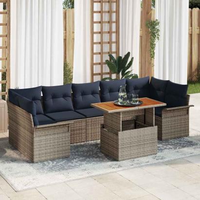 Set de canapele pentru grădină 8 pcs Gri și albastru marin GartenMobel Dekor