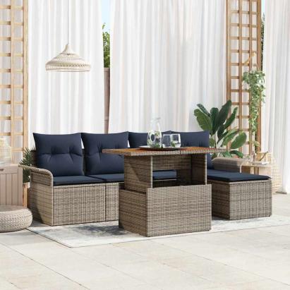 Set de canapele pentru grădină cu pernă 6 pcs gri și bleumarin GartenMobel Dekor