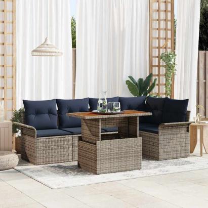 Set de canapele pentru grădină 6 pcs Gri și albastru marin GartenMobel Dekor