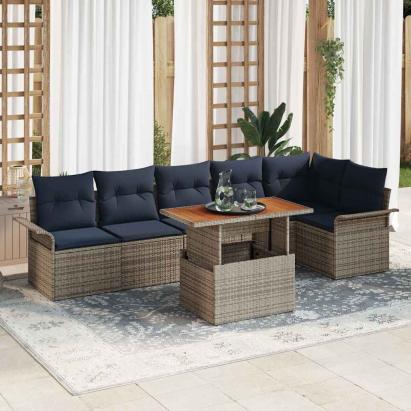 Set de canapele pentru grădină 7 pcs Gri și albastru marin GartenMobel Dekor