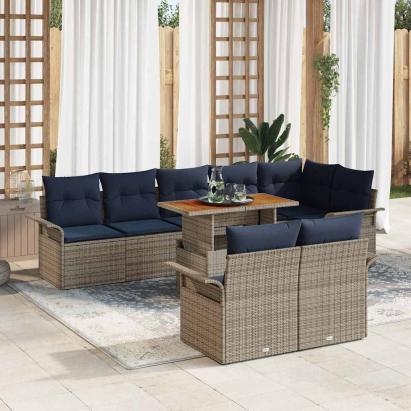 Set de canapele pentru grădină cu pernă 9 pcs gri și bleumarin GartenMobel Dekor