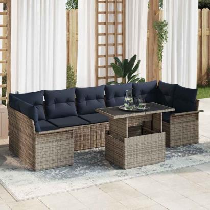 Set de canapele pentru grădină cu pernă 8 pcs Gri Poli Rattan GartenMobel Dekor
