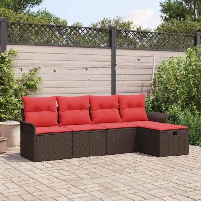Set de canapele pentru grădină 5 pcs Maro și roșu poliratan GartenMobel Dekor