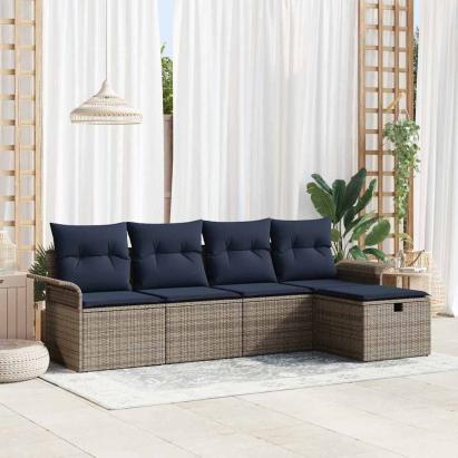 Set de canapele pentru grădină 5 pcs Gri și bleumarin poliratan GartenMobel Dekor