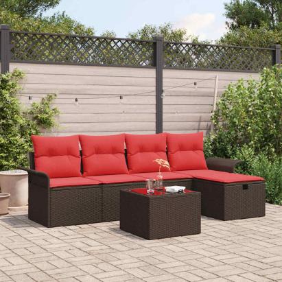 Set de canapele pentru grădină 6 pcs Maro și roșu poliratan GartenMobel Dekor