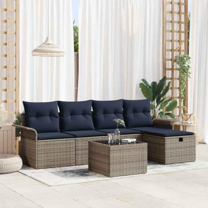 Set de canapele pentru grădină 6 pcs Gri și bleumarin poliratan GartenMobel Dekor