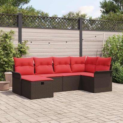 Set de canapele pentru grădină 6 pcs Maro și roșu poliratan GartenMobel Dekor