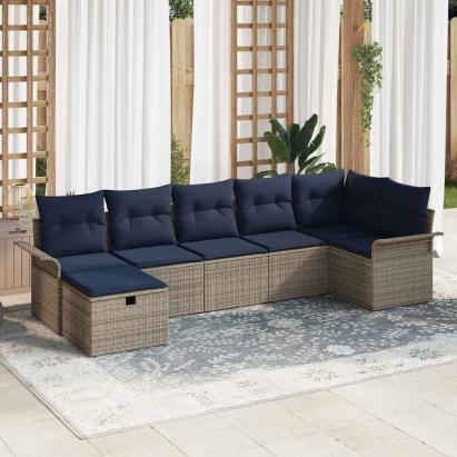 Set de canapele pentru grădină 7 pcs Gri și bleumarin poliratan GartenMobel Dekor